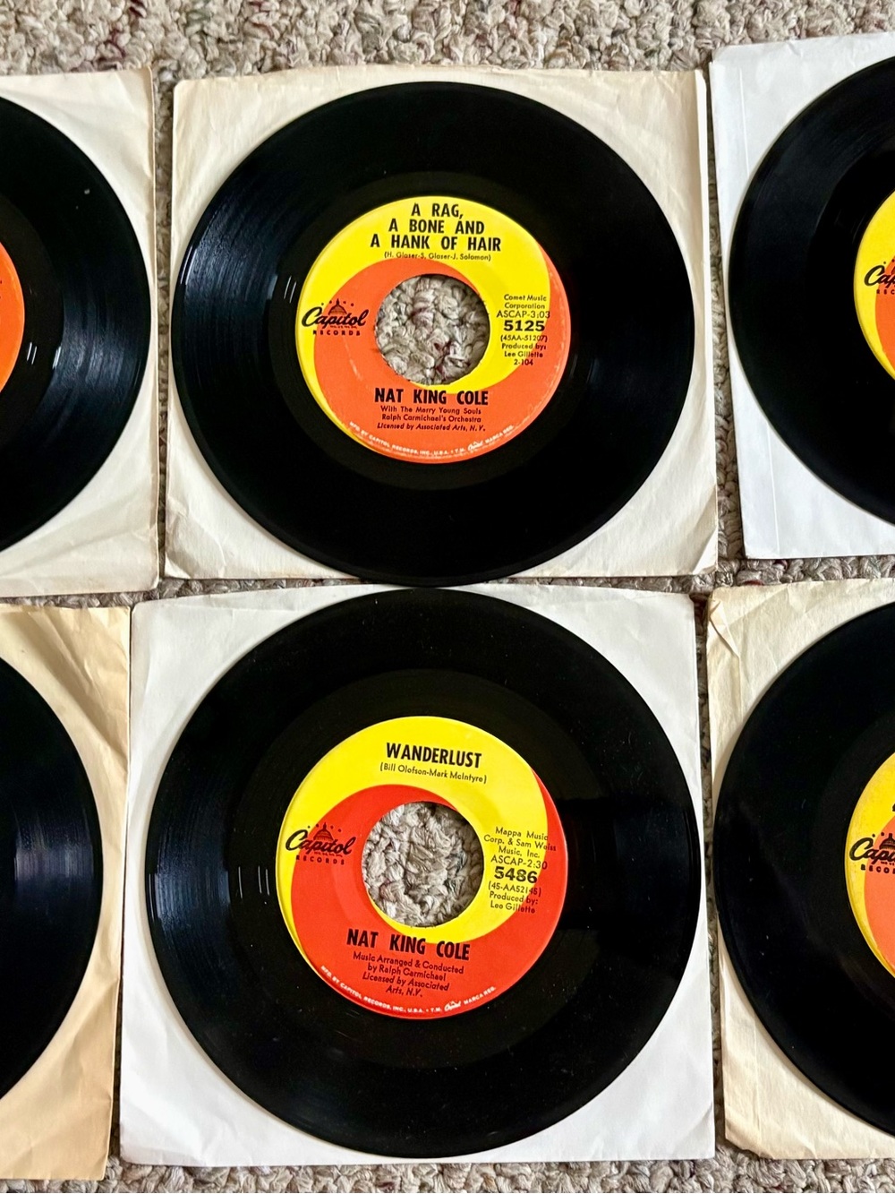Lot Of 6 Nat King Cole 45 RPM Vinyl Records 1960s Crooner VG